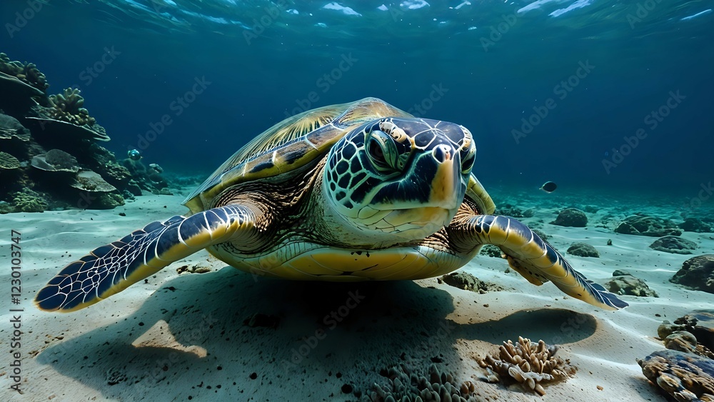 Fototapeta premium turtle swimming in the water navigating the sea