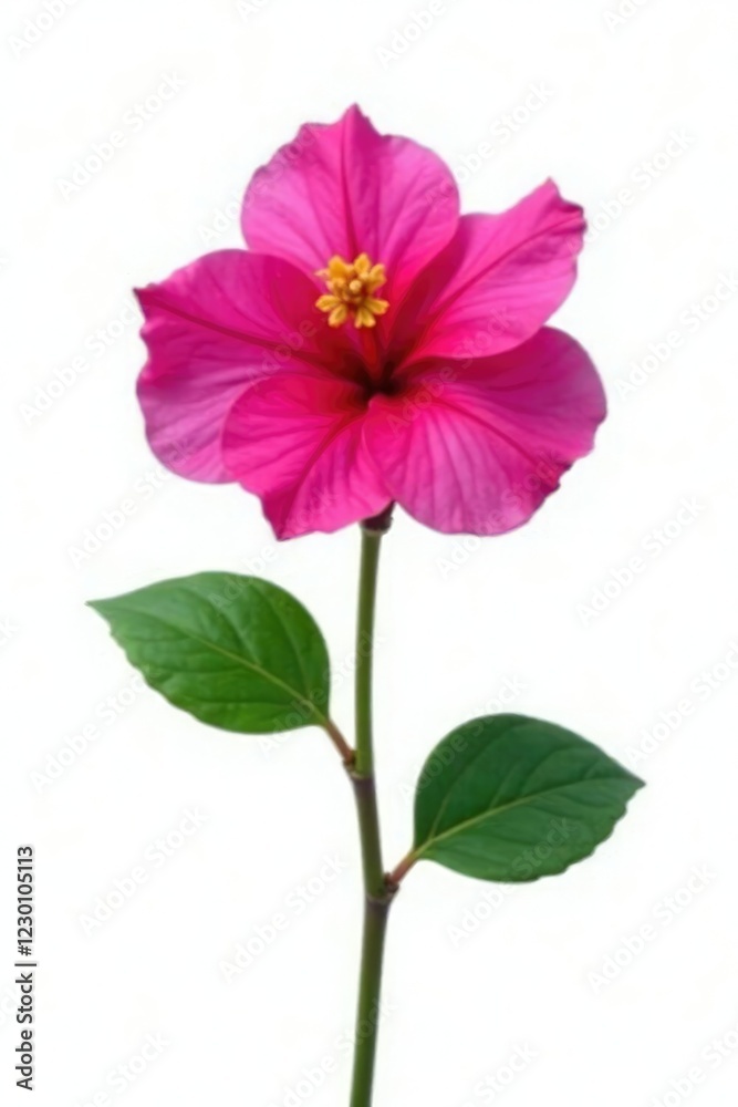 Naklejka premium Single blooming flower of bougainvillea against white background isolated, solitary bloom, bloom