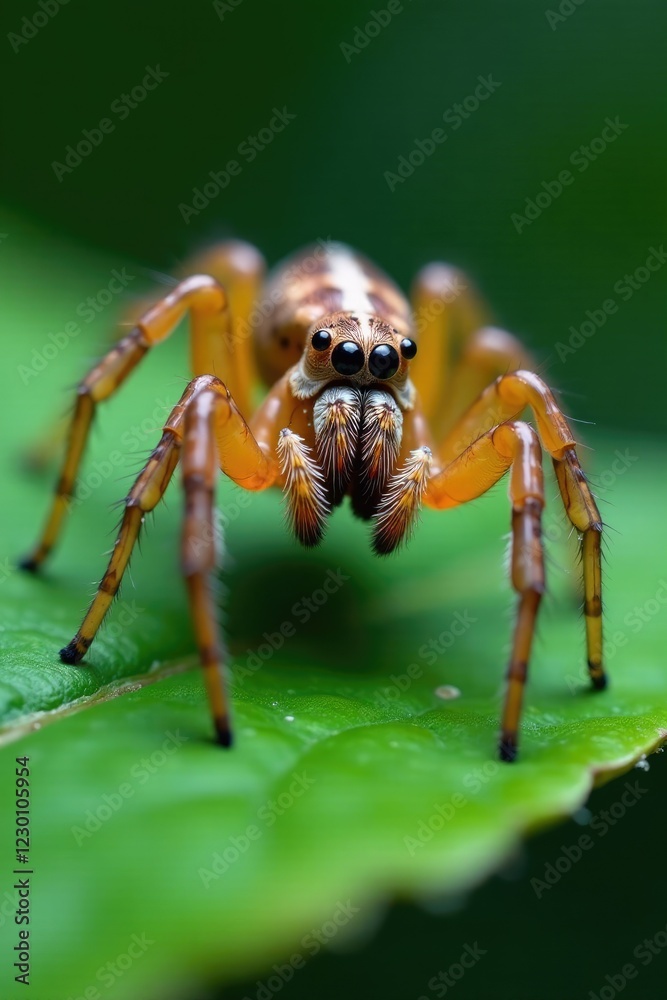 Spider's abdomen and pedipalps inject venom into fly on leaf, entomology, spider abdomen Spider's abdomen and pedipalps inject venom into fly on leaf, entomology, spider abdomen