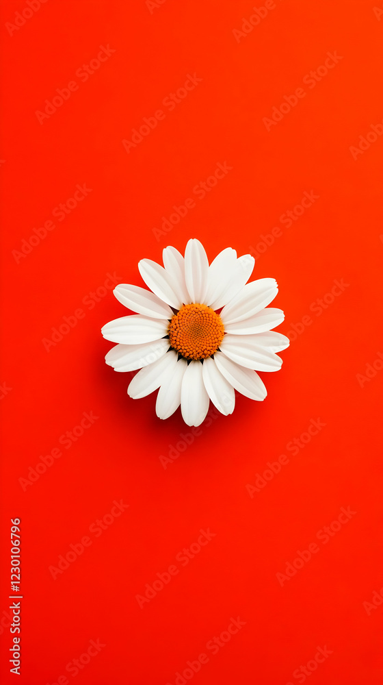 Obraz premium White daisy red background minimal design