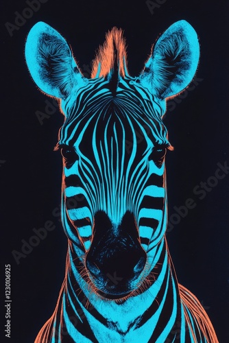 A zebra with a black and white stripe pattern, looking directly at the camera. This image captures the unique beauty of this herbivorous mammal. photo