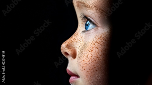 Child's Curiosity: A close-up portrait captures the innocence and wonder of a child's gaze, their blue eyes peering into the unknown, framed by a soft halo of freckles.  