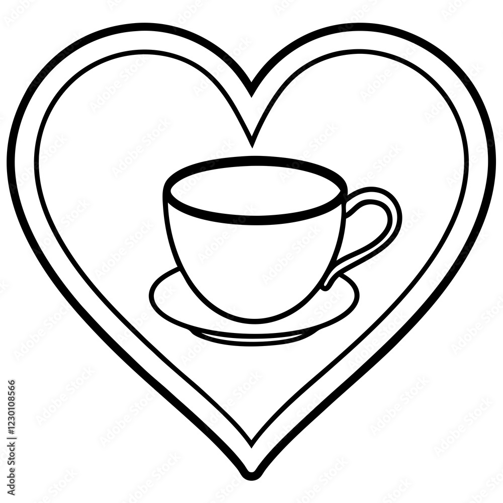 Modern Heart-Themed Coffee Mug Line Drawing Modern Heart-Themed Coffee Mug Line Drawing