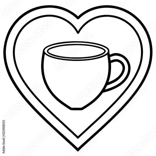 Free Download Modern Heart-Themed Coffee Mug Line Drawing - GFXLoad