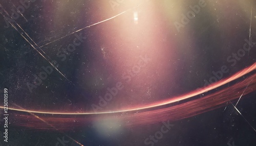 Vintage retro photo overlay with dramatic lens optical flares, glowing glare effects, and subtle grunge textures, realistic scratches and dust particles, film noise and grain, bold red tint, abstract 