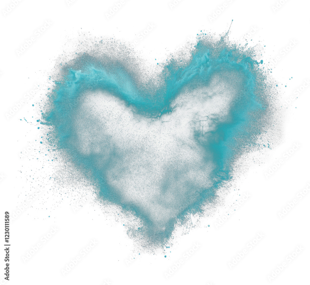 Dark teal heart with moody and blended brush effects, surrounded by textured splash on transparency background Dark teal heart with moody and blended brush effects, surrounded by textured splash on transparency background