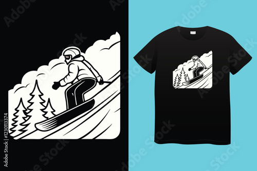 Ski winter sport vintage typography t shirt design with glasses and skier silhouette