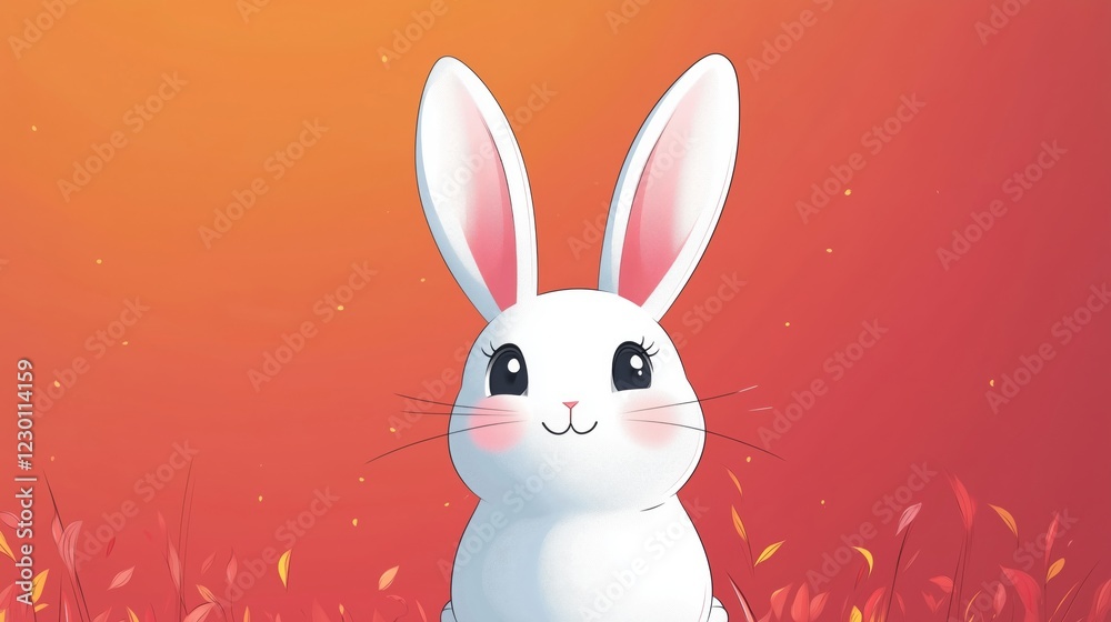 Obraz premium Charming Cartoon Rabbit Against a Colorful Sunset Background
