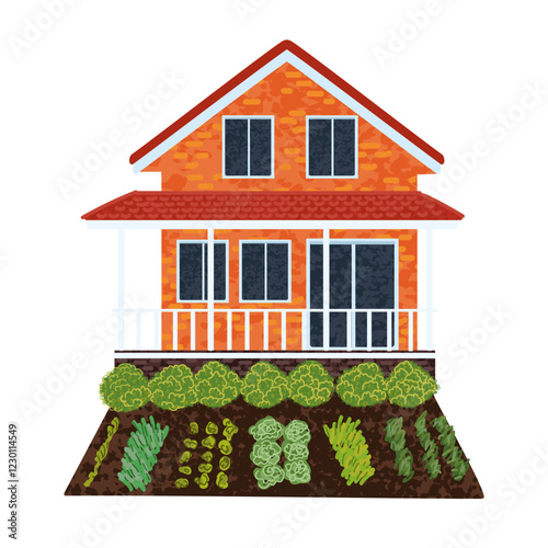 Vector Colorful Illustration of Summer Cottage Isolated on White Background