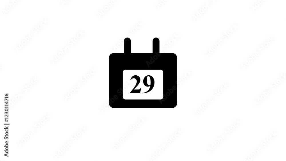 Calendar icon - day 29 animation Luma matte with transparent background 4K appointment, important date, Timetable. time management, organize meeting. Planning strategy. Animated stock video