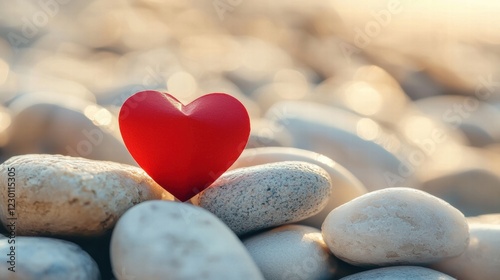 Red heart on white stones a symbol of tranquility and hope