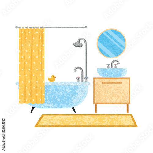 Vector Colorful Illustration of Bathroom Isolated on White Background