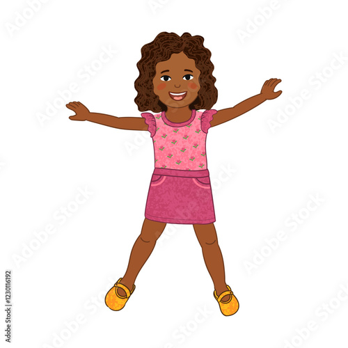 ector Colorful Illustration of Happy Girl Jumping Isolated on White Background