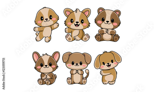 Cute cartoon animal characters: puppy, kitten, and bunny in adorable poses