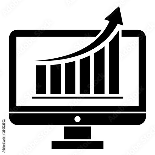 Computer Icon with Growth Graph and Up Arrow