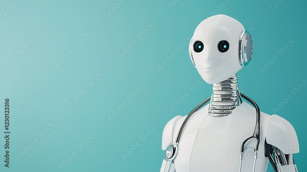 Close-up of an innovative healthcare robot in a futuristic clinic patient care in a digital environment Close-up of an innovative healthcare robot in a futuristic clinic patient care in a digital environment