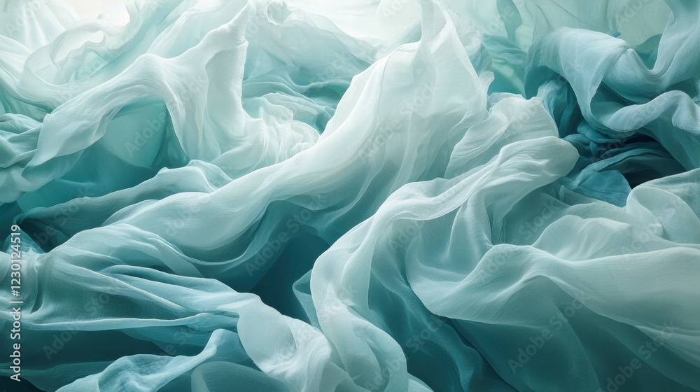 Obraz premium Teal and white abstract gradient waves with light flares