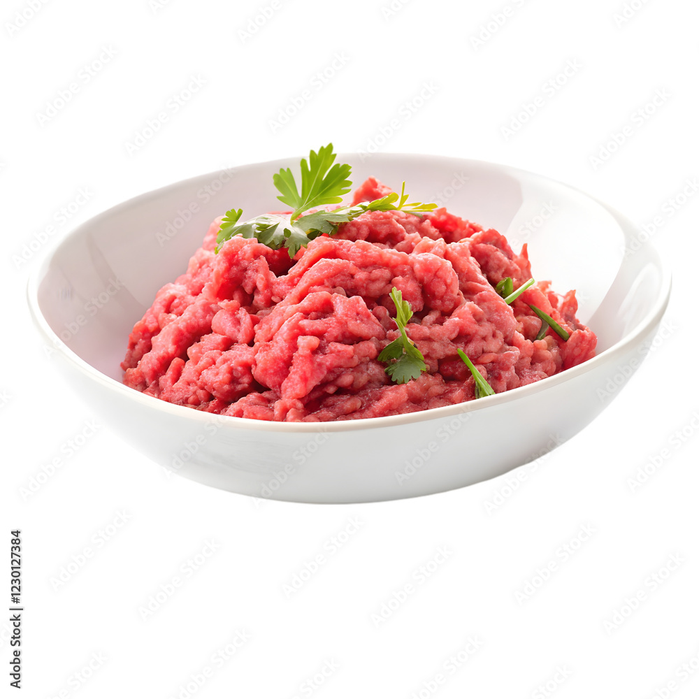 Fresh ground beef with various spices on a transparent background Fresh ground beef with various spices on a transparent background