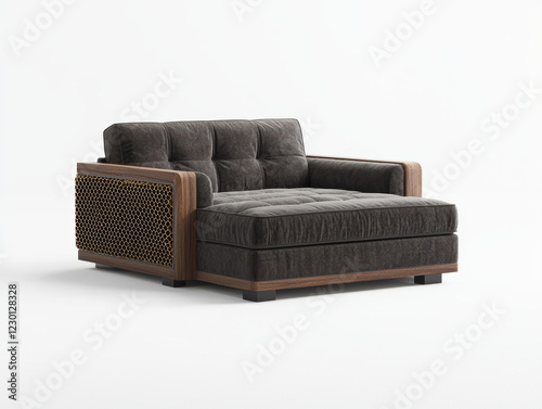 Stylish daybed with honeycomb accents, featuring plush fabric and wooden frame, perfect for modern living spaces photo