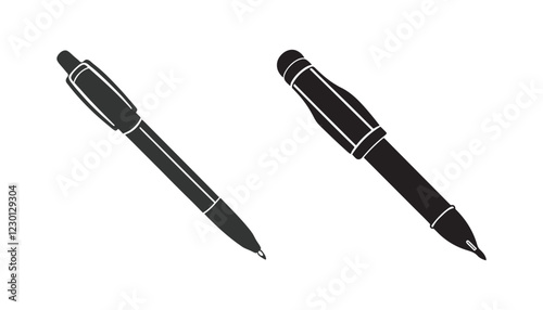Pen simple icon set. Pen symbol collection. Vector illustration. Pen silhouette vector illustration art design. Ballpoint, pen, pencil, marker, paint brush  vector illustration isolated.
