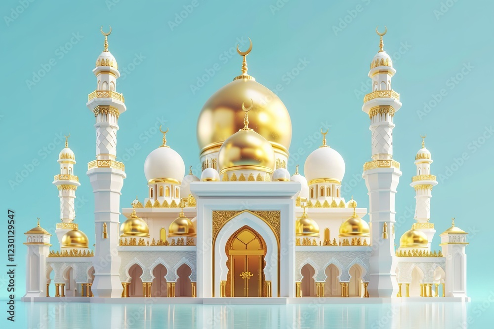 Fototapeta premium Glossy shinny Intricate golden Glossy shinny Intricate golden,Eid al Fitr festival 3d soft render , poster and blank banner template without text