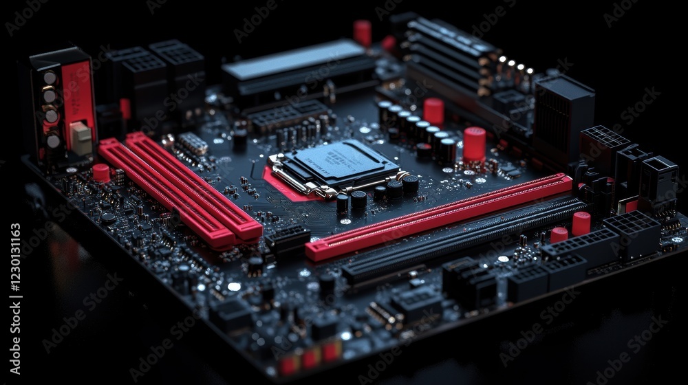 Stylized motherboard in dark gigapixel environment for tech enthusiasts Stylized motherboard in dark gigapixel environment for tech enthusiasts
