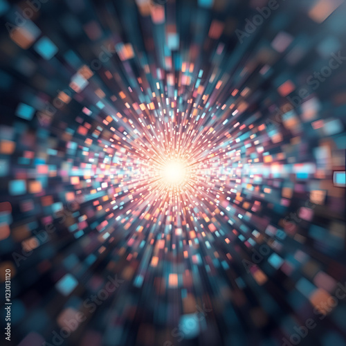 A mesmerizing tapestry of blurred light patterns radiate from the core of a quantum hologram hinting at the boundless possibilities and potential of this tingedge technology. . photo