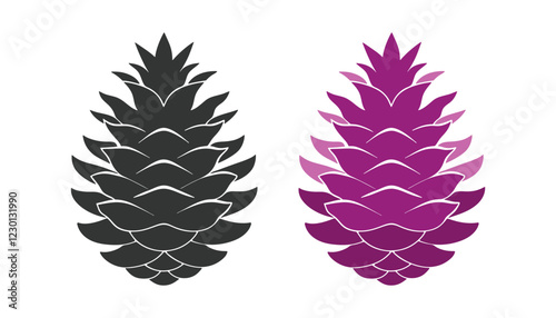 Pine cone silhouette vector design Realistic illustration of maple leaves and pine cones on white background. 