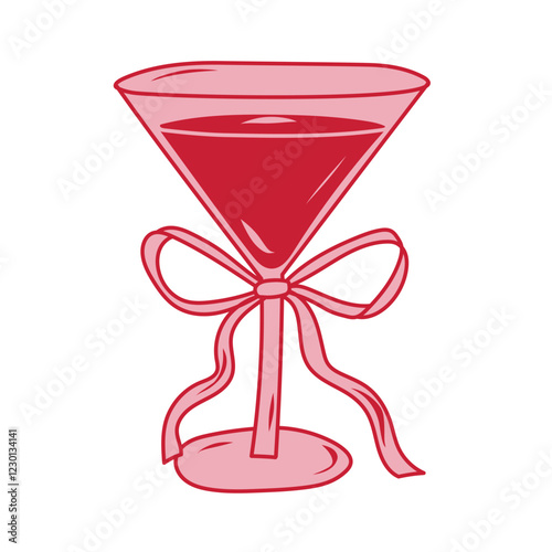 Red cocktail with a ribbon decoration on a simple base for festive occasions and celebrations
