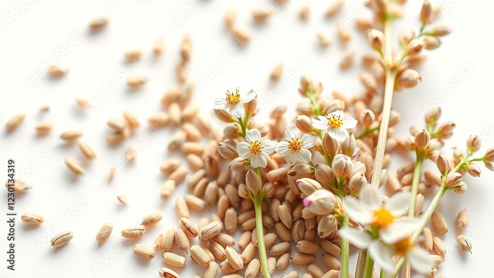 Close-up Flaxseed Flowers on White - High Definition Close-up Flaxseed Flowers on White - High Definition