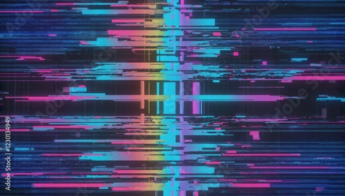 Digital glitch noise texture with  purple color shifts, distorted pixels and neon glow, futuristic cyberpunk aesthetic