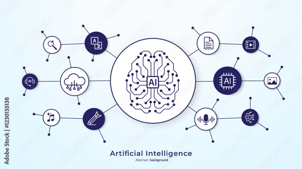 Obraz premium Concept of Artificial intelligence. AI technology for big data analytics and generate ideas. Creating innovation from machine learning. AI and Neural networks. Vector illustration.