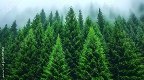 Misty mountain forest, trees, nature