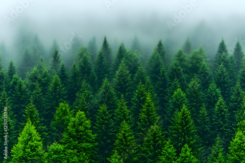 Misty mountain forest, aerial view (4)