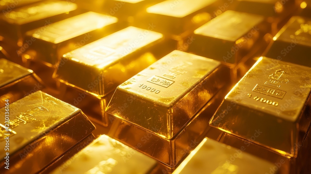 Luxurious Golden Bars Stacked Together in Soft Glowing Light Luxurious Golden Bars Stacked Together in Soft Glowing Light
