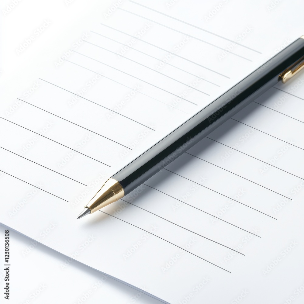 A sleek black pen rests on a blank lined notepad, inviting thoughts and ideas to be captured on paper. A sleek black pen rests on a blank lined notepad, inviting thoughts and ideas to be captured on paper.