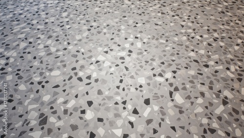 High-resolution terrazzo floor texture with multicolored chips, modern design aesthetic, photorealistic