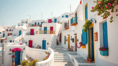 Colorful Greek Village Milos, Greece AI Photo, Traditional Houses, Bright Colors, Stunning Scenery