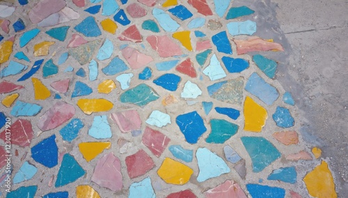 High-resolution terrazzo floor texture with multicolored chips, modern design aesthetic, photorealistic