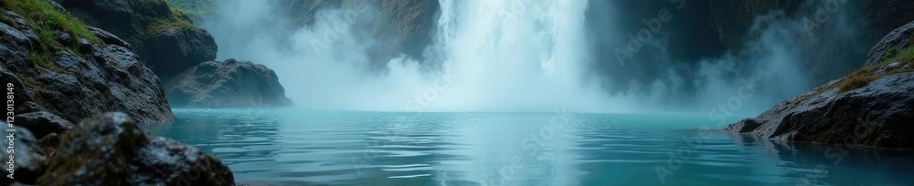 Steam rising from the depths of a hidden pool, water, mist Steam rising from the depths of a hidden pool, water, mist