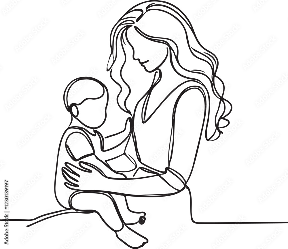 Modern Line Drawing of Mother with Toddler on Lap: Vector Art Illustration Modern Line Drawing of Mother with Toddler on Lap: Vector Art Illustration