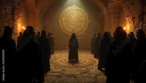 Mysterious Golden Symbol Ritual in Dark Chamber