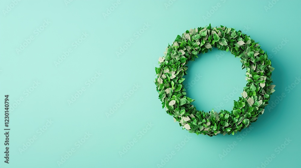 Decorative green leaf wreath studio background nature photography minimalist style aesthetic appeal