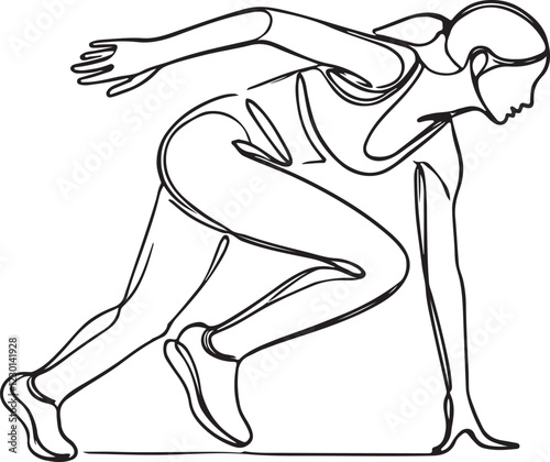 Line Art Illustration of Female Sprinter in Starting Position