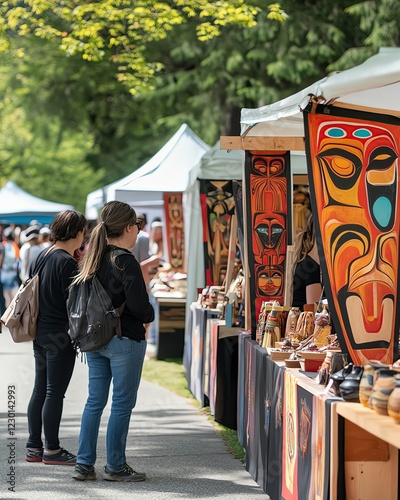Visitors exploring an outdoor craft market.