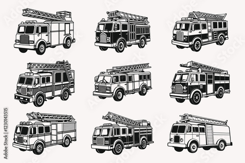 Firefighter Car silhouette vector illustration isolated on white background.