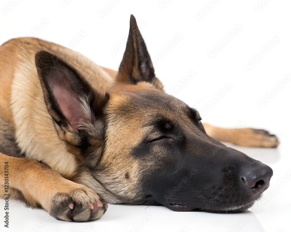 Belgian Malinois, It's getting sleepy. isolated on a white background Belgian Malinois, It's getting sleepy. isolated on a white background