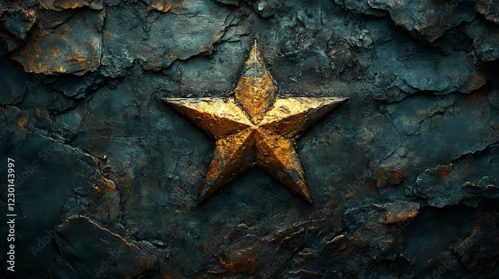 A gold star is on a rock wall A gold star is on a rock wall