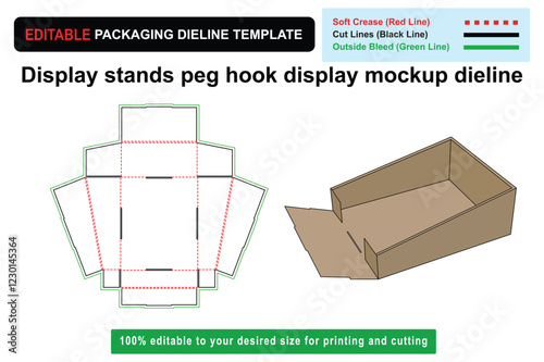 Customizable peg hook display mockup design for effective merchandising, display mockup, dieline template, customizable box, packaging design, customizable mockup, box layout, Die line mockup