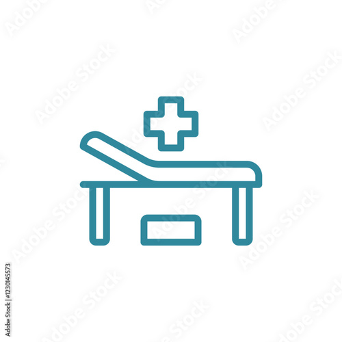 Examining table icon with modern lines and shapes, ideal for use in digital and web health design.